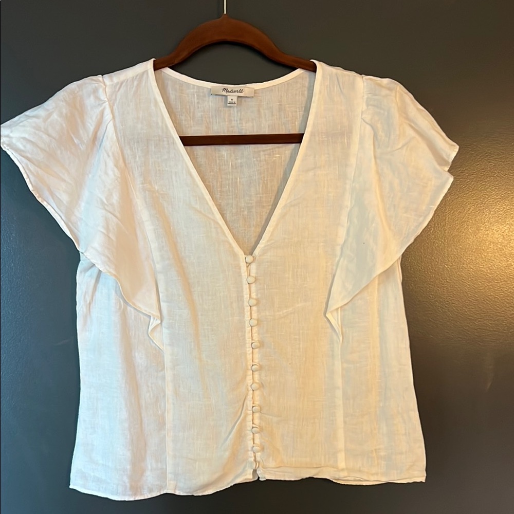 Madewell Size 6 White Linen Top